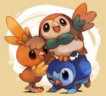  :d looking_at_viewer no_humans one_eye_closed piplup pokemon pokemon_(creature) rowlet signature smile sui_(suizilla) torchic 