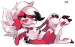  crossed_legs grin looking_at_viewer lycanroc lycanroc_(midnight) no_humans pokemon pokemon_(creature) signature sitting smile sui_(suizilla) white_background 