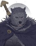  1boy animal_head armor artist_name black_sclera blaidd_the_half-wolf breastplate brooch cloak colored_sclera elden_ring fur_cloak furry furry_male highres jewelry looking_at_viewer male_focus revision scar solo sword upper_body violet_eyes weapon weapon_on_back yanobrk 