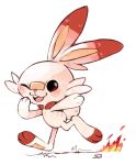  :d blush looking_at_viewer no_humans one_eye_closed pokemon pokemon_(creature) scorbunny signature simple_background smile sui_(suizilla) white_background 