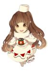  1girl blush brown_eyes brown_hair capelet cocoa_cookie cookie_run dress full_body gloves hat highres humanization long_hair long_sleeves looking_at_viewer open_mouth personification siyojin solo upper_body winter_clothes 