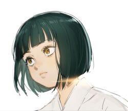  1girl bangs child green_hair jujutsu_kaisen nonockha short_hair simple_background white_background yellow_eyes younger zen&#039;in_maki 