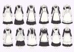  6+girls apron black_bow black_dress black_ribbon bow checkered_background collared_dress commentary_request cropped_legs dress frilled_apron frills highres juliet_sleeves long_sleeves maid maid_apron maid_day multiple_girls neck_ribbon original pleated_dress puffy_short_sleeves puffy_sleeves ribbon sakura_oriko short_sleeves white_apron white_bow 