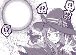  !? @_@ animal_ears boots commentary_request energy_ball gloves hair_rings hat horse_ears horse_girl magic monochrome portrait smile smoke standing sweat sweating_profusely sweep_tosho_(umamusume) taguchi_kenji_(omaep) thigh-highs thigh_boots umamusume witch_hat 