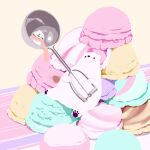  animal bear bird chai_(drawingchisanne) commentary_request food food_focus holding ice_cream ice_cream_scoop knit_hat looking_at_viewer on_food original penguin polar_bear scarf signature sitting sitting_on_food too_many too_many_scoops undersized_animal 