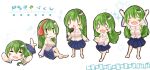  1girl bangs barefoot blue_skirt breasts cake cake_slice character_name chibi closed_eyes closed_mouth collared_shirt commentary_request cookie_(touhou) cross detached_sleeves facepaint food frog_hair_ornament fruit full_body green_hair haiperion_buzan hair_between_eyes hair_ornament hair_tubes highres holding holding_microphone holding_plate kochiya_sanae large_breasts long_hair lying microphone on_stomach open_mouth paseri_(cookie) plate shirt skirt sleeveless sleeveless_shirt smile snake_hair_ornament star_(symbol) strawberry strawberry_shortcake the_pose touhou white_shirt |_| 