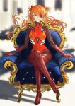  1girl aqua_eyes blurry blurry_background chair crossed_legs evangelion:_3.0_you_can_(not)_redo eyepatch fadingz full_body glowing glowing_eye highres long_hair looking_at_viewer neon_genesis_evangelion on_chair orange_hair parted_lips pixiv_id plugsuit rebuild_of_evangelion signature sitting smile solo souryuu_asuka_langley 