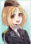  1girl absurdres blonde_hair brown_eyes commission eyebrows_visible_through_hair gamingpotete girls_frontline highres looking_at_viewer military military_uniform mp40_(girls&#039;_frontline) necktie short_hair simple_background uniform 
