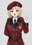  1girl absurdres blonde_hair commission eyebrows_visible_through_hair girls_frontline gloves highres looking_at_viewer mp40_(girls&#039;_frontline) non-web_source open_mouth short_hair smile 