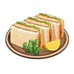  artist_request bread commentary english_commentary flower food food_focus fruit game_cg genshin_impact leaf lemon lemon_slice lettuce lowres meat no_humans official_art parsley plate raw_fish sandwich sliced_meat still_life third-party_source tonkatsu transparent_background 