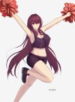  1girl absurdres bangs cheerleader covered_nipples fate/grand_order fate_(series) highres long_hair looking_at_viewer red_eyes redhead scathach_(fate) simple_background solo user_vdkm2347 very_long_hair white_background 