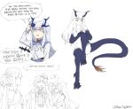  3girls bangs fairy_knight_lancelot_(fate) fairy_knight_tristan_(fate) fate/grand_order fate_(series) highres house_tag_denim long_hair morgan_le_fay_(fate) multiple_girls tail translation_request und white_background white_hair yellow_eyes 
