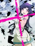  1girl apron arm_up bandages bangs blue_hair breasts cross danganronpa_(series) danganronpa_2:_goodbye_despair dosugon eyebrows_visible_through_hair green_skirt grey_background large_breasts long_hair looking_at_viewer mole mole_under_eye open_mouth pink_eyes pink_shirt pleated_skirt puffy_short_sleeves puffy_sleeves shirt short_sleeves skirt solo tsumiki_mikan white_apron 