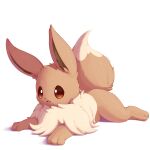  absurdres brown_eyes eevee highres lying nevedoodle no_humans on_stomach open_mouth pokemon pokemon_(creature) simple_background solo 