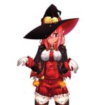  1girl cape collar dungeon_and_fighter gloves hat long_hair looking_down mage_(dungeon_and_fighter) red_skirt redhead skirt solo sss_(komojinos3) upper_body wet witch witch_(dungeon_and_fighter) witch_hat 