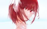  1girl 2sirin00 bangs bare_shoulders close-up crying eyes_visible_through_hair face looking_at_viewer open_mouth original portrait red_eyes redhead short_hair solo tears 
