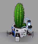  1boy cable cactus camera commentary d-pad duct_tape emoticon english_commentary flower_pot glowing_liquid grey_background linus_sebastian liquid original plant potted_plant psyk323 pushbutton real_life robot science_fiction screen simple_background soil 