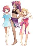  3girls blue_eyes faris_scherwiz final_fantasy final_fantasy_v green_eyes highres krile_mayer_baldesion lenna_charlotte_tycoon long_hair looking_at_viewer multiple_girls open_mouth pink_hair purple_hair short_hair simple_background smile swimsuit white_background 