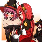  3girls bare_shoulders blush costume dungeon_and_fighter elementalist_(dungeon_and_fighter) gloves hat jealous long_hair looking_down mage_(dungeon_and_fighter) multiple_girls pai_(dungeon_and_fighter) pink_hair pointy_ears redhead short_hair sss_(komojinos3) stuffed_animal stuffed_toy upper_body witch witch_hat 