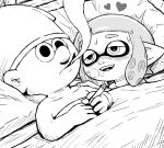 1boy 1girl after_sex blush character_request cigarette crossover fangs greyscale heart hetero inkling monochrome sakkan smoking splatoon_(series) sweat the_smurfs under_covers visible_air