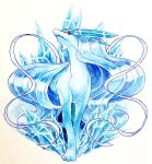  commentary_request crystal head_back highres masshu_(shu_123426) no_humans painting_(medium) pokemon pokemon_(creature) solo standing suicune toes traditional_media watercolor_(medium) white_background 