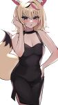  1girl animal_ears bangs black_dress blonde_hair blush breasts dress fox_ears fox_girl hair_ornament highres hololive long_hair looking_at_viewer multicolored_hair omaru_polka pink_hair solo streaked_hair violet_eyes virtual_youtuber yuuppi 