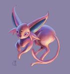  blue_pupils commentary_request espeon forked_tail full_body grey_background highres looking_at_viewer masshu_(shu_123426) no_humans pokemon pokemon_(creature) procreate_(medium) simple_background solo tail violet_eyes 