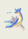  closed_mouth commentary_request full_body grey_background highres lapras looking_back masshu_(shu_123426) no_humans photoshop_(medium) pokedex_number pokemon pokemon_(creature) red_eyes solo spikes 