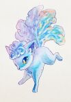  absurdres alolan_vulpix blue_eyes commentary_request creature full_body highres looking_down masshu_(shu_123426) no_humans painting_(medium) pokemon pokemon_(creature) solo traditional_media watercolor_(medium) white_background 