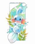  black_eyes commentary_request creature full_body highres kotone11152 mudkip no_humans open_mouth outline pokemon pokemon_(creature) solo tongue twitter_username water 