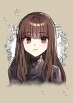  1girl ayaka_(disagree) bangs black_sweater blunt_bangs brown_eyes brown_hair closed_mouth cropped_torso eyebrows_visible_through_hair fate/extra fate_(series) grey_background highres kishinami_hakuno_(female) long_hair looking_at_viewer ribbed_sweater shiny shiny_hair solo straight_hair sweater 