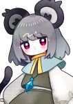  1girl :/ animal_ears bangs blush capelet dotaku_(wran8845) eyebrows_visible_through_hair grey_hair heart highres jewelry looking_at_viewer mouse_ears mouse_tail nazrin pantyhose pendant red_eyes short_hair solo tail touhou white_background 