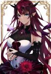 1girl absurdres blue_eyes breasts detached_sleeves detached_wings dress flower heterochromia highres hololive hololive_english horns irys_(hololive) large_breasts long_hair nibiiro_(deep_4242) pointy_ears purple_hair purple_nails smile violet_eyes virtual_youtuber wings 
