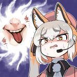  animal_costume animal_ear_fluff animal_ears fox_ears fox_girl fox_tail gloves hat highres island_fox_(kemono_friends) kemono_friends kemono_friends_v_project mcgunngu microphone multicolored_hair necktie open_mouth ribbon shirt simple_background skirt tail tongue virtual_youtuber 