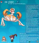  1girl arthropod_girl character_name character_profile character_sheet crab_claw crab_hair_ornament english_text highres kinkymation krabby monster_girl personification pokemon stats 
