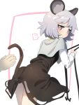  ... 1boy 1girl animal_ears bangs blush capelet dress eyebrows_visible_through_hair grey_hair jewelry long_sleeves looking_at_viewer looking_back mouse_ears mouse_tail nazrin pink_eyes polpol shirt short_hair skirt skirt_set solo_focus spoken_ellipsis tail touhou white_background 