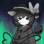 1girl @_@ black_headwear bow buttons diamond_button eyeball eyebrows_visible_through_hair frilled_shirt_collar frills hair_between_eyes hat hat_bow hat_ribbon heart heart_of_string highres kelbhin komeiji_koishi limited_palette long_sleeves looking_at_viewer medium_hair multicolored_background pale_skin ribbon smile solo third_eye touhou upper_body 