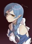  1girl bare_shoulders blue_hair braid breasts closed_mouth detached_sleeves dress fire_emblem fire_emblem_fates fire_emblem_heroes forehead_jewel gradient_hair highres karashino lilith_(fire_emblem) lips long_hair looking_at_viewer medium_breasts multicolored_hair pink_lips pointy_ears redhead sad single_braid slit_pupils solo twitter_username two-tone_hair upper_body very_long_hair white_dress yellow_eyes 