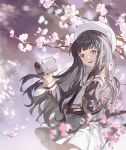  1girl :d adjusting_hair artist_name bangs black_hair blunt_bangs blurry blurry_foreground camcorder camera cardcaptor_sakura cherry_blossoms chinese_commentary commentary_request daidouji_tomoyo floral_background hand_up hat holding holding_camcorder holding_camera lan-ge-zi long_hair long_sleeves looking_at_viewer open_mouth pleated_skirt sailor_collar sailor_hat school_uniform sidelighting skirt smile solo teeth tomoeda_elementary_school_uniform twitter_username upper_teeth violet_eyes white_headwear white_skirt wrist_cuffs 