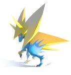  animal_focus closed_mouth commentary full_body highres likey looking_back manectric mega_manectric mega_pokemon no_humans pokemon pokemon_(creature) red_eyes signature solo spikes standing 