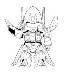  clenched_hand evoroids greyscale lineart looking_at_viewer m-jet-n mecha monochrome no_humans official_art salute science_fiction solo standing tokita_kouichi visor white_background 