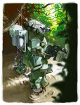  cable forest from_side gun head_tilt highres holding holding_gun holding_weapon mecha mud nature no_humans radio_antenna scopedog solo soukou_kihei_votoms weapon yashima_(ds-drive) 