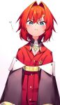  1girl :i ange_katrina bangs blue_eyes blush closed_mouth crossed_bangs eyebrows_visible_through_hair hair_between_eyes hair_intakes hair_ornament jacket long_sleeves looking_at_viewer nijisanji off_shoulder red_jacket redhead short_hair simple_background solo sukuna136 translation_request upper_body v-shaped_eyebrows virtual_youtuber white_background 