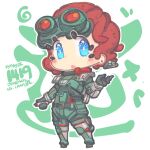  1girl :o apex_legends artist_name black_gloves blue_eyes blush chibi dated gloves goggles goggles_on_head horizon_(apex_legends) jr4rt looking_to_the_side open_hand open_mouth redhead short_hair solo spacesuit 
