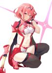  adapted_costume aegis_sword_(xenoblade) bangs breasts chest_jewel daive gem headpiece highres large_breasts pyra_(xenoblade) pyra_(xenoblade)_(prototype) red_eyes redhead short_hair swept_bangs sword thigh-highs tiara weapon xenoblade_chronicles_(series) xenoblade_chronicles_2 