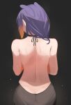  1girl alternate_costume ass backless_dress backless_outfit black_background black_dress butt_crack dress from_behind hair_behind_ear highres hololive hololive_english ku_roiko long_hair ninomae_ina&#039;nis purple_hair solo virtual_youtuber 