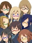  akane_(k-on!) aqua-framed_glasses bespectacled black-framed_glasses black_hair blonde_hair blue-framed_glasses blue_eyes brown_eyes brown_hair extra glasses green-framed_glasses highres hirasawa_yui k-on! kotobuki_tsumugi manabe_nodoka nodoka_glasses purple-framed_glasses purple_eyes red-framed_glasses satou_akane semi-rimless_glasses shinasaki_(shinasaki) tachibana_himeko tainaka_ritsu takahashi_fuuko taki_eri under-rim_glasses violet_eyes yellow-framed_glasses 