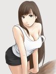  brown_eyes brown_hair cleavage eau final_fantasy final_fantasy_vii leaning_forward long_hair skirt solo strap_slip tifa_lockhart 