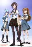  ayanami_rei ikari_shinji makinami_mari_illustrious glasses neon_genesis_evangelion seifuku souryuu_asuka_langley thigh-highs 