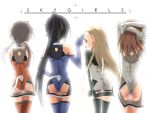  angry arms_up ass black_hair black_legwear blonde_hair blue_eyes blue_legwear bodysuit brown_hair elbow_gloves elise_von_dietrich from_behind gloves grey_hair hair_ribbon hand_on_hip highres ichijo_eika ichijou_eika lineup long_hair multiple_girls pilot_suit ponytail red_legwear ribbon sakurano_otoha shinozuka_atsuto short_hair sky_girls sonomiya_karen thigh_gap thighhighs twintails very_long_hair wallpaper 